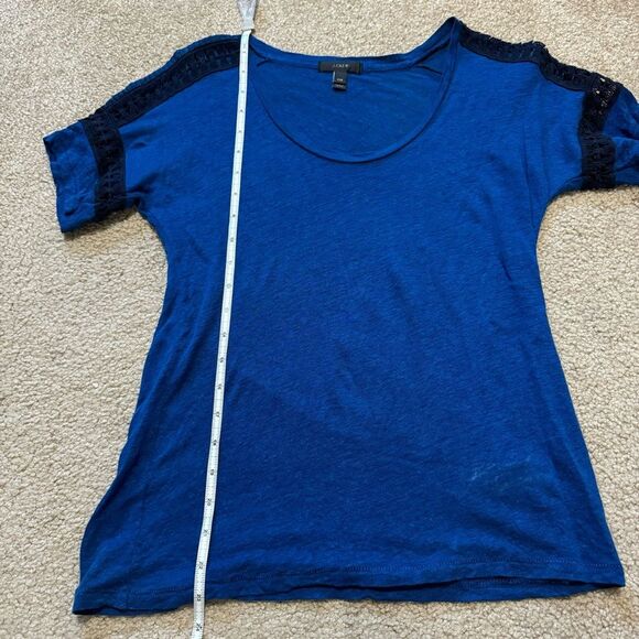 J. Crew 100% Linen short sleeve top with crochet trim, deep blue, size XXS - Picture 8 of 8